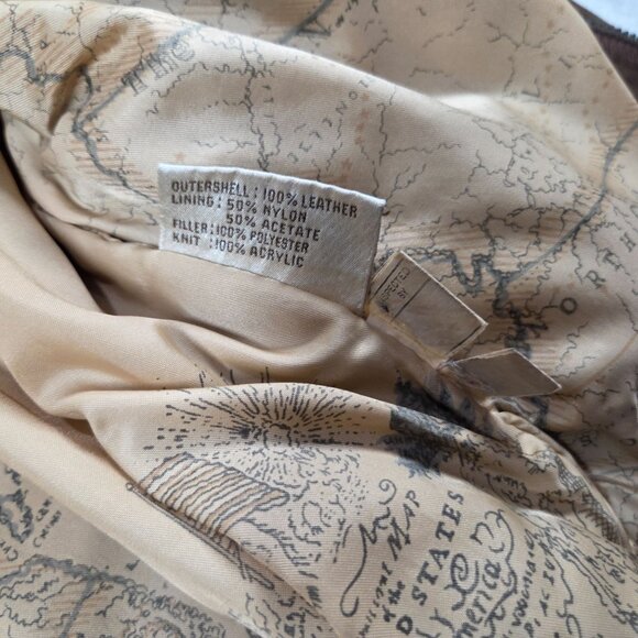 Vtg G-III Global Identity Jacket Mens L Brown Leather Bomber Aviator Map Lined - Picture 12 of 16